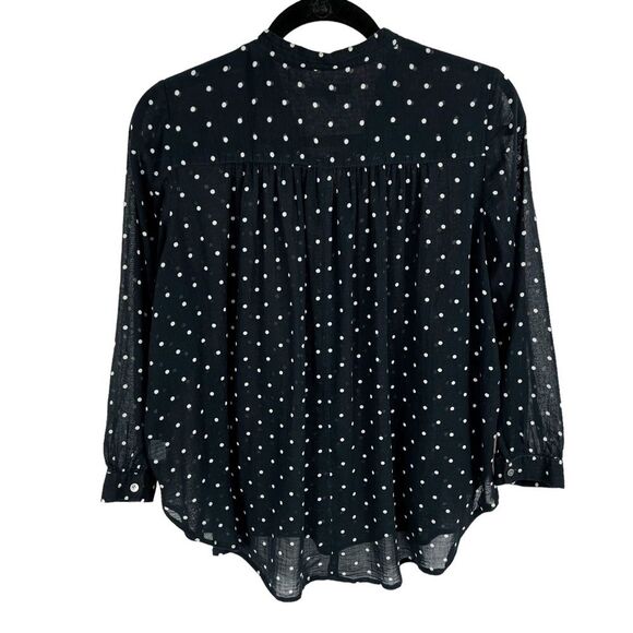 Madewell Black White Polka Dot Shirred 3/4 Sleeve Popover Peasant Blouse Medium - Picture 3 of 9